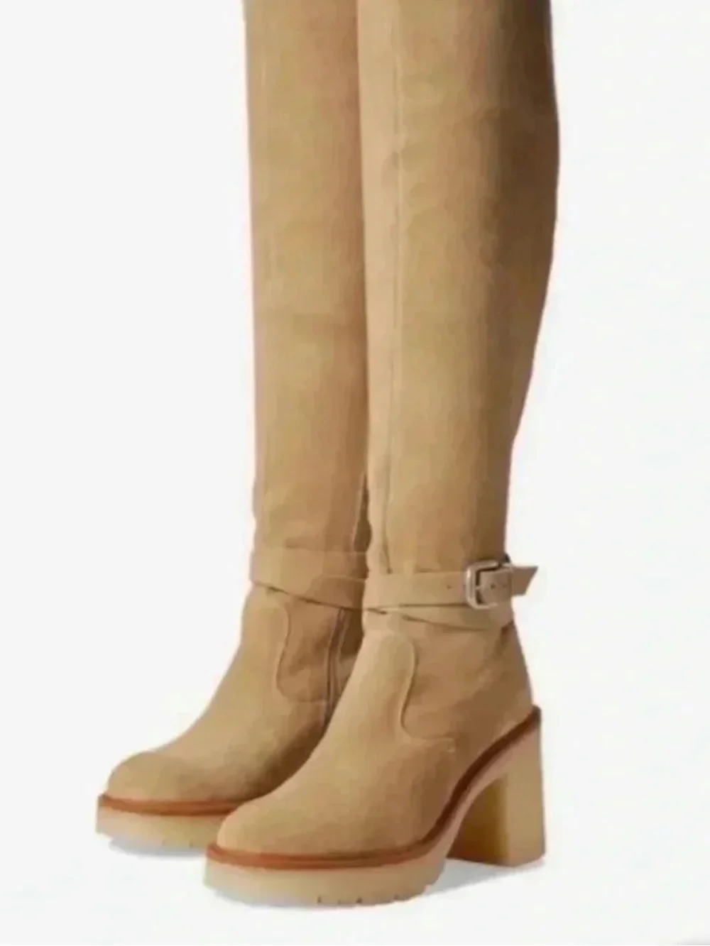 Free People Tan Beige Jasper Platform Knee High Boots size 37 US 7 NWOT